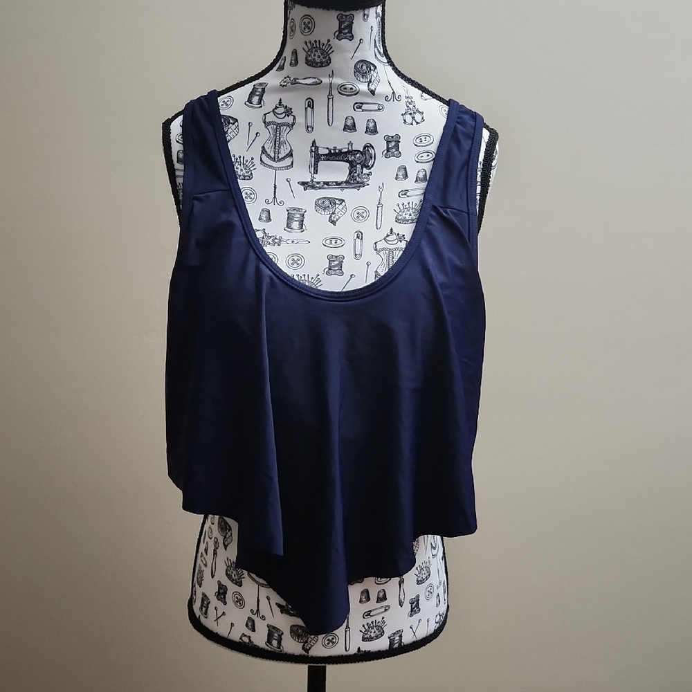 Bikini Tankini Push Up Swim Top Dark Blue Swimwear Padded Top Women's Large
